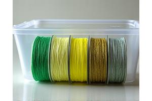 Spools of used fishing lines being collected for recycling.