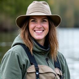 Portrait of Emily, a Northcurrent Outfitters fishing guide, smiling with a fishing rod in hand.
