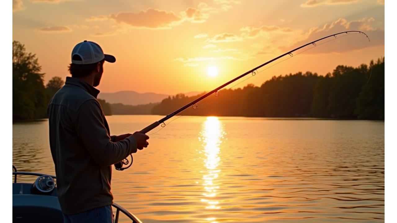 An angler casting a line into the serene Ottawa River at sunrise, with a Northcurrent Outfitters guide observing in the background.