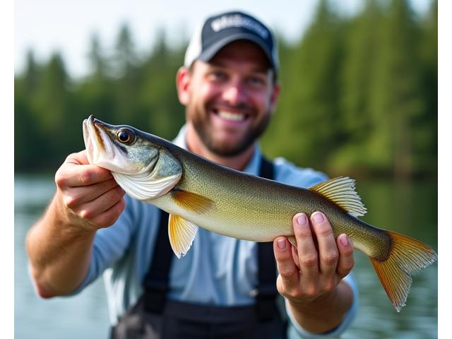 Man proudly holding a large walleye caught during a guided tour
