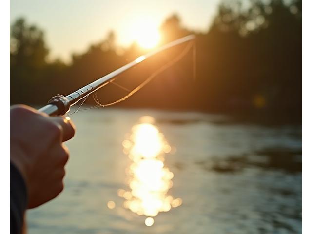 A blur of a fishing line being cast from a rod, showing motion and technique.