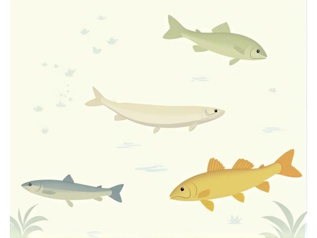 An infographic or field guide illustration of common freshwater fish species in a river.