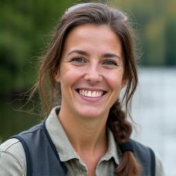Portrait of Sarah Jenkins, a local female fishing guide with a warm smile.